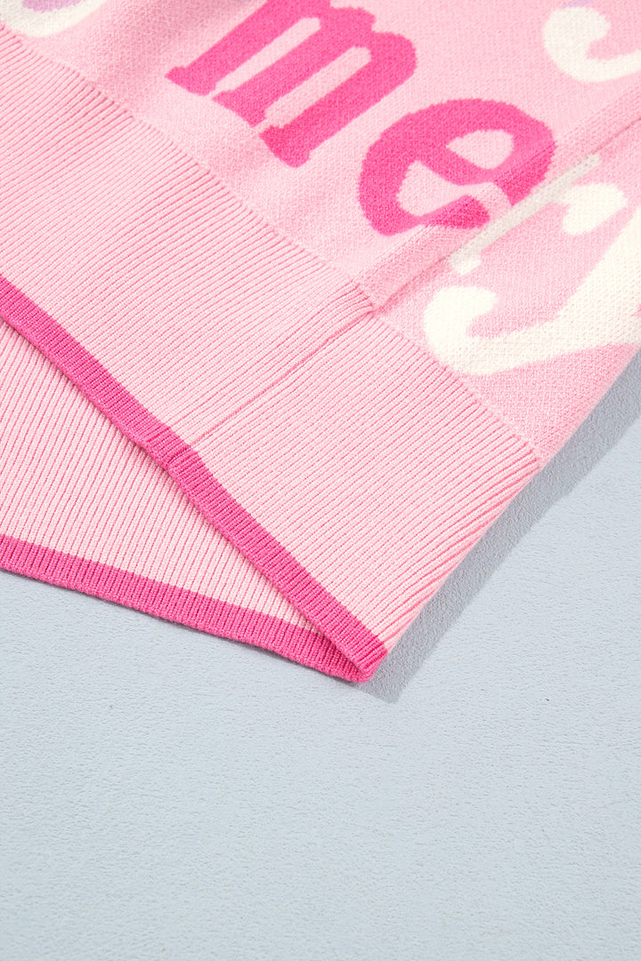 Pink All Over Merry Me Graphic Round Neck Knit Sweater