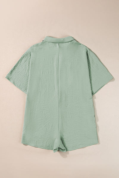 Spinach Green Half Button Collared Loose Romper