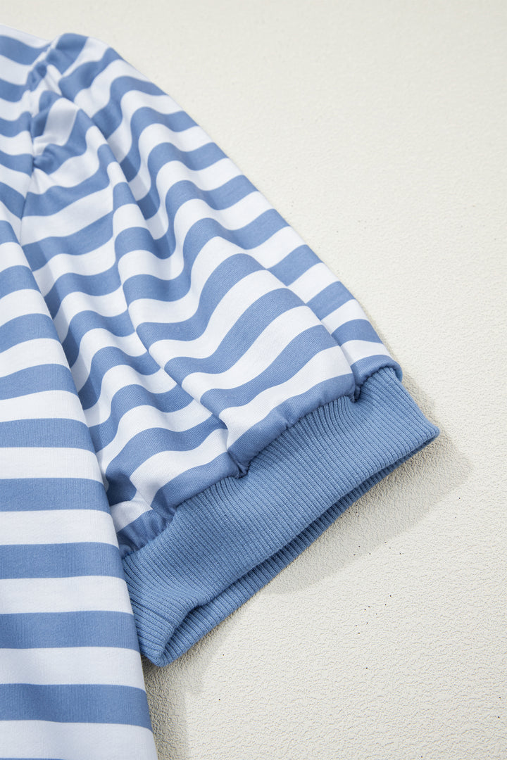 Orange Stripe Short Bubble Sleeve T Shirt