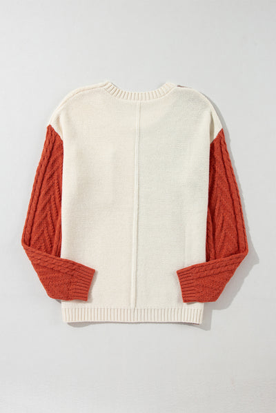 Gold Flame Colorblock Patched Pocket Drop Shoulder Sweater