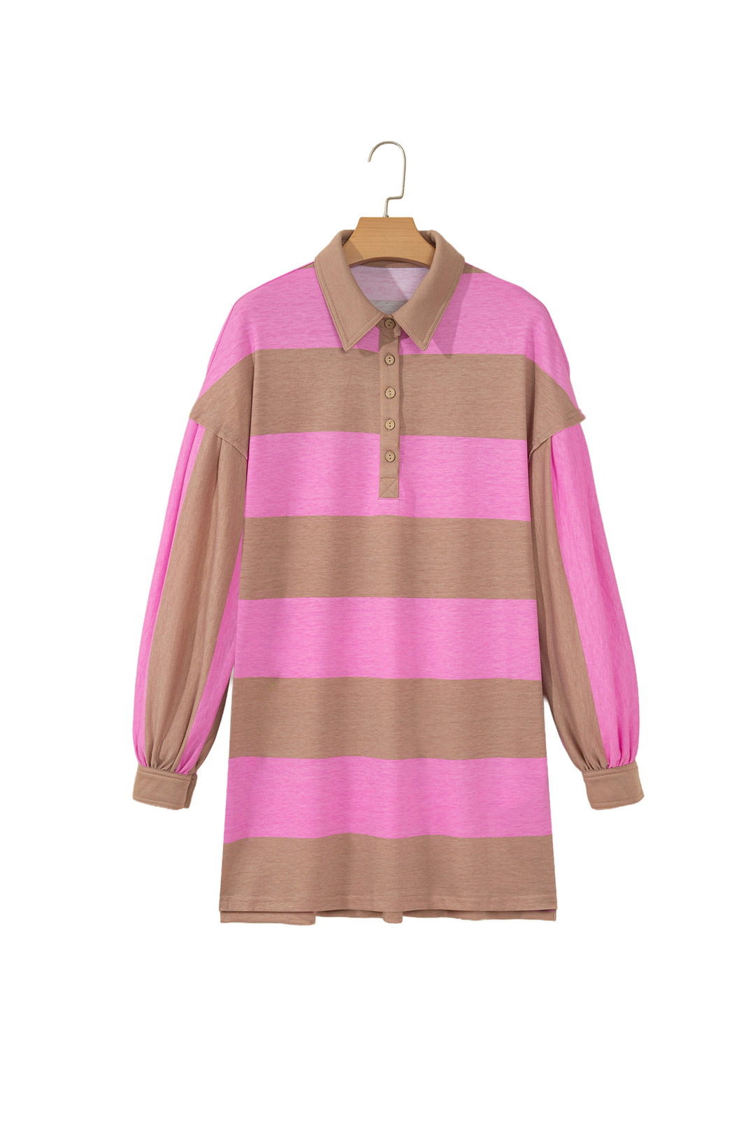 Rose Stripe Striped Button Long Sleeve Short Shift Dress