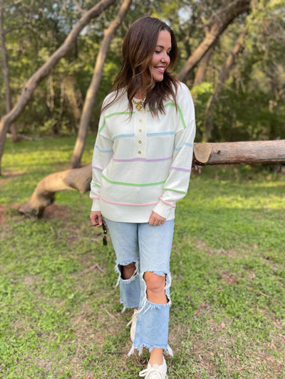 PREORDER: Just Too Good Rainbow Striped Sweater in Two Colors