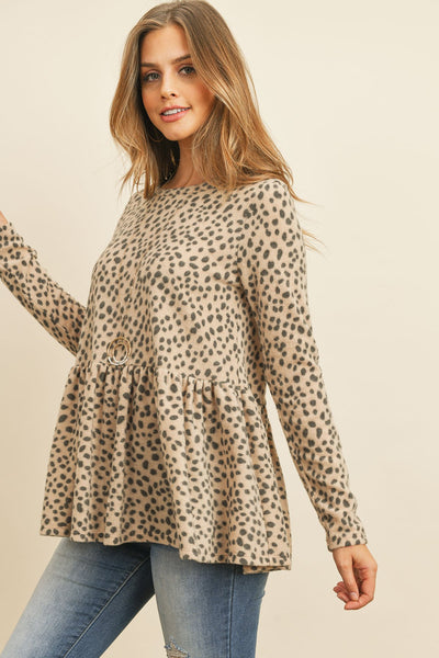 Animal Print Long Sleeve Cinch Waist Top