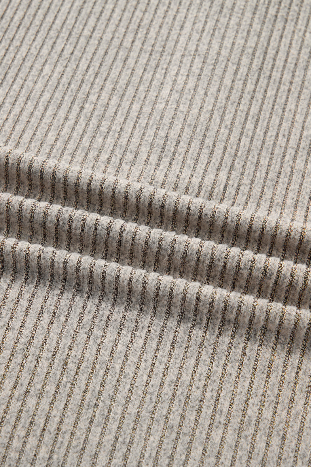 Simply Taupe Plus Size Ribbed Knit Kangaroo Pocket Henley Long Sleeve Top