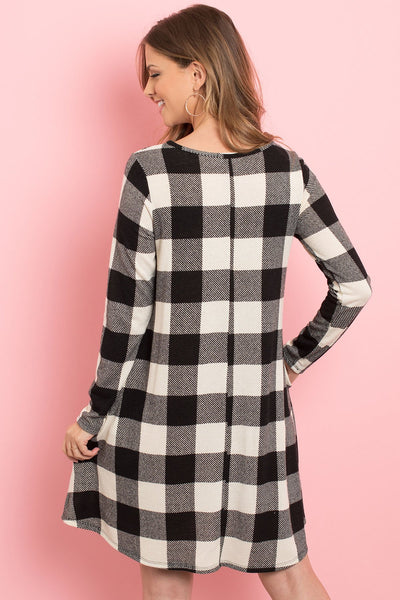 Long Sleeves Plaid Midi