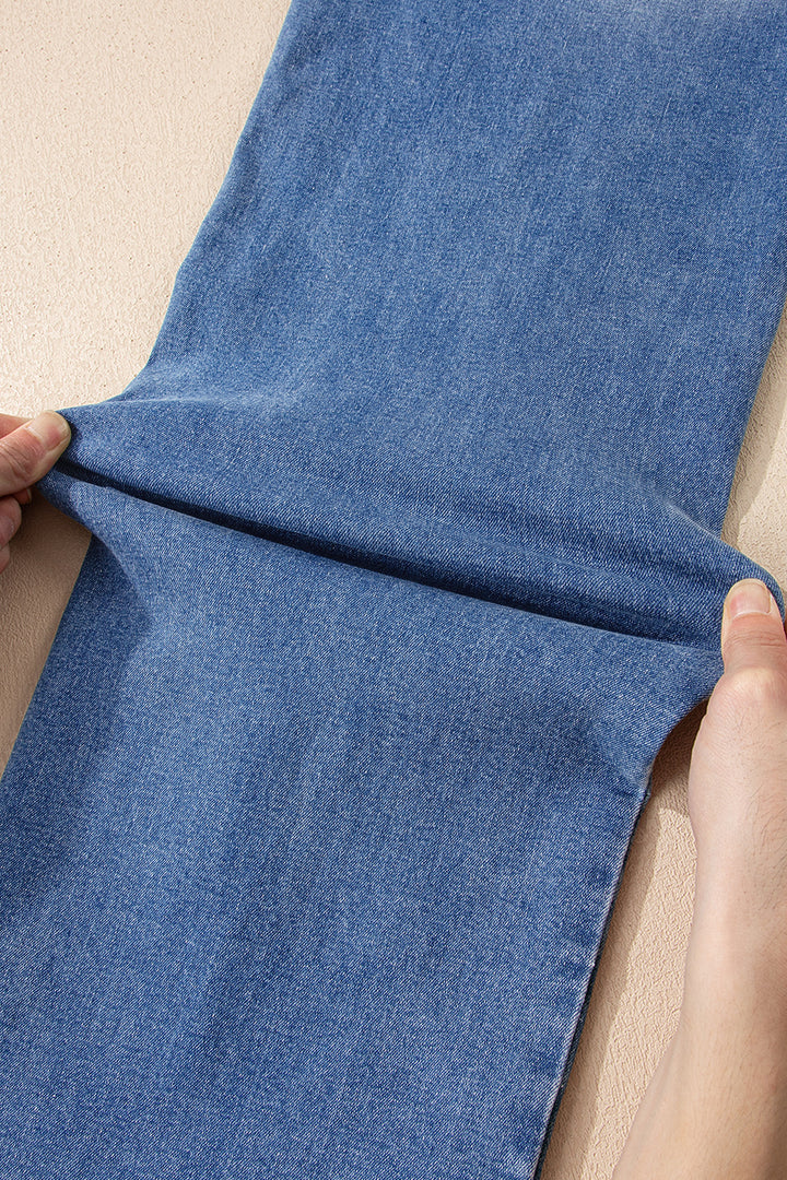 Sky Blue Double Button Zip Fly Straight Leg Jeans