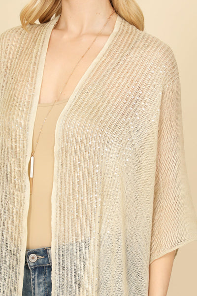 Hdf2498 - Glittered Fringed Open Cardigan