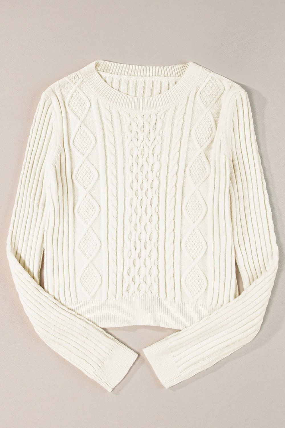 Cable-Knit Round Neck Long Sleeve Sweater