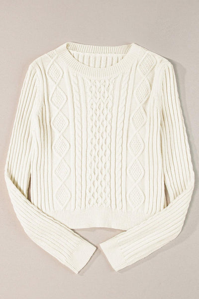 Cable-Knit Round Neck Long Sleeve Sweater