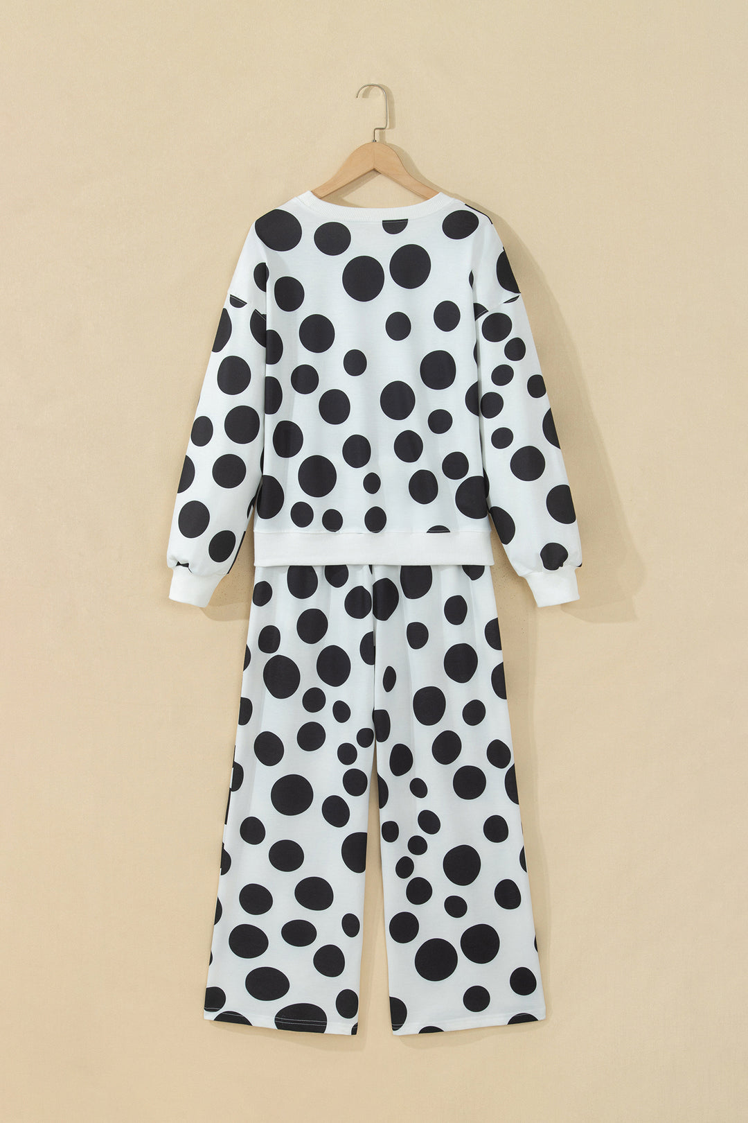 Khaki Polka Dot Long Sleeve Top Drawstring Relaxed Pants Set