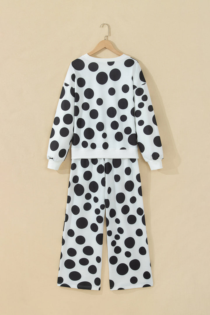 Khaki Polka Dot Long Sleeve Top Drawstring Relaxed Pants Set