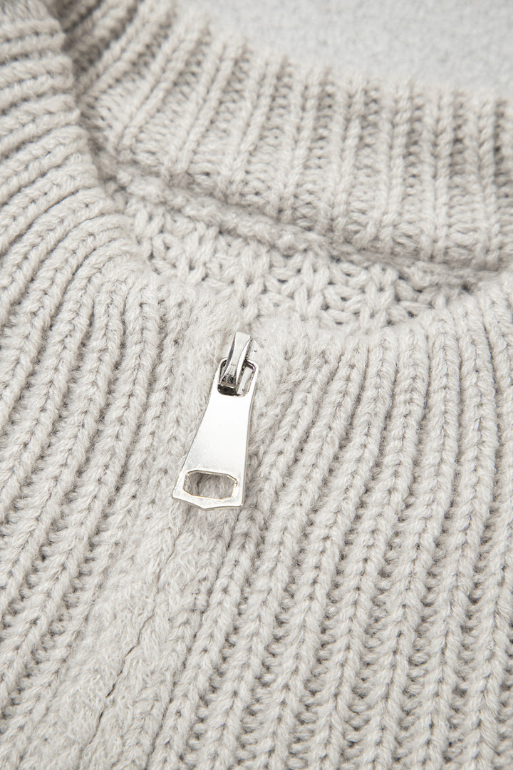 Jet Stream Solid Color Short Sleeve Zipper Knit High Neck Sweater