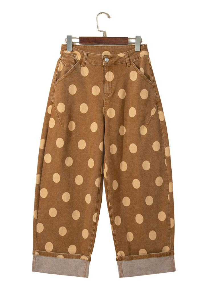 Sky Blue Polka Dot Ankle-Length Metal Button Casual Jeans