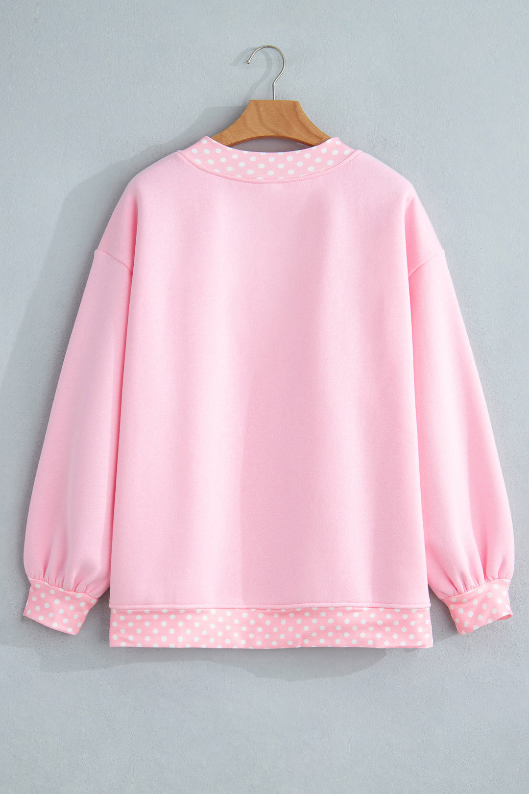 Pink Polka Dot Letter Print Mock Neck Pullover Sweatshirt
