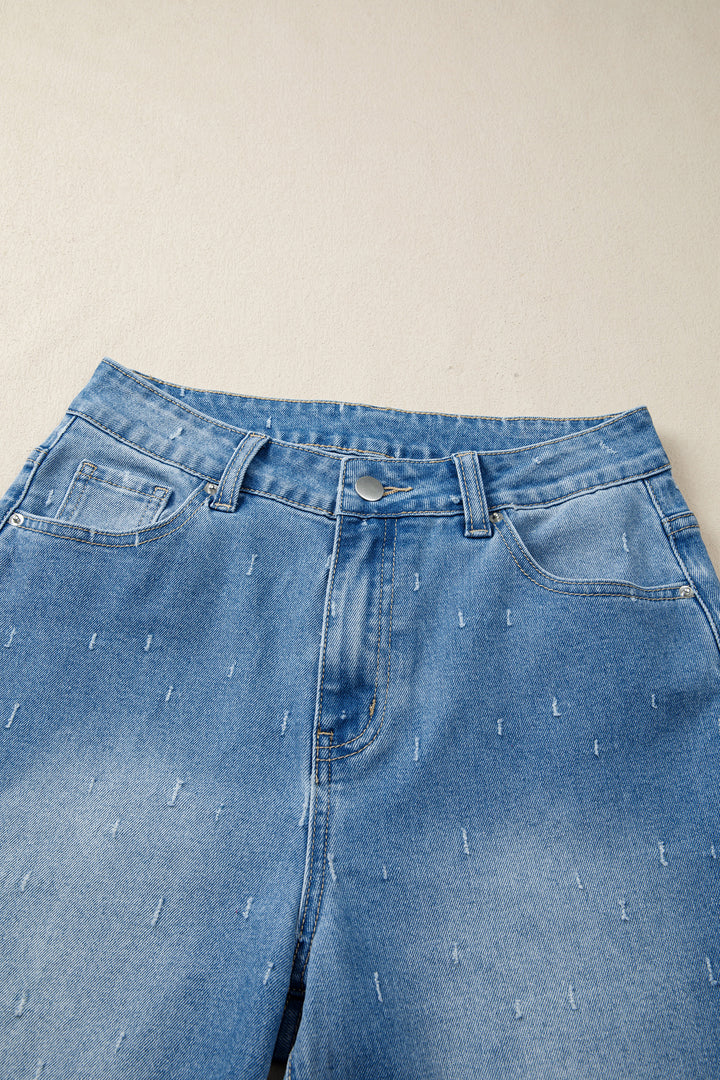 Mist Blue Distressed Detail Tummy Control Raw Hem Jeans