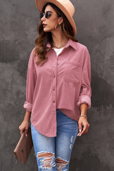 Pink Corduroy Button Pocket Shirt