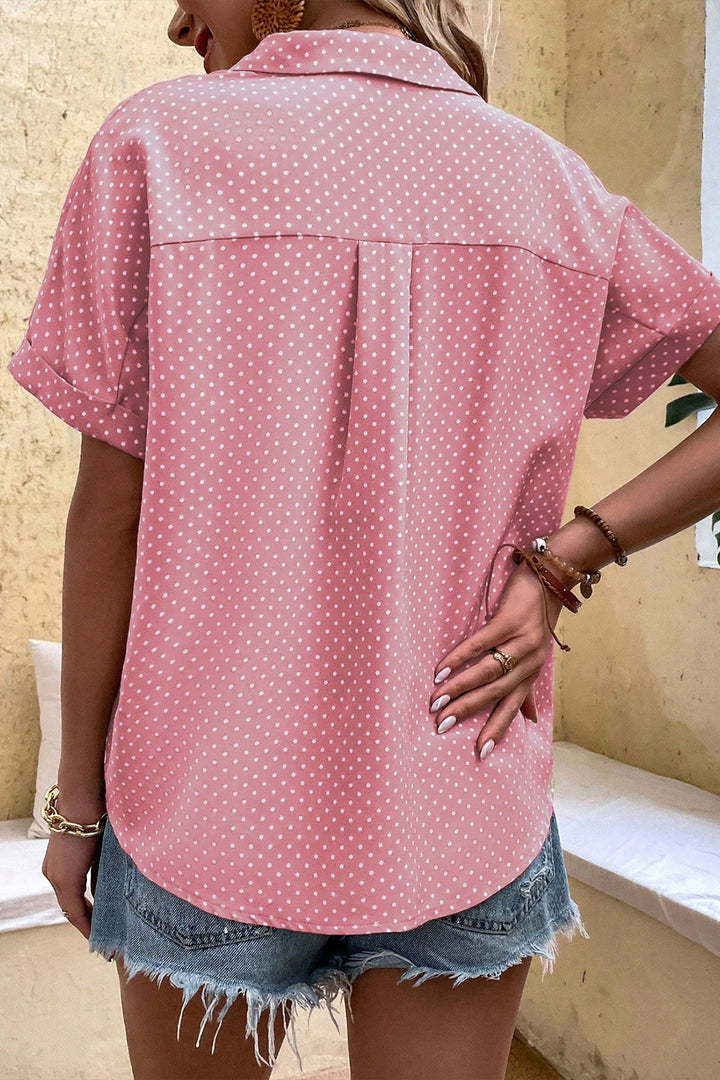 Khaki Dotted Print Cuffed Short Sleeve Shirt