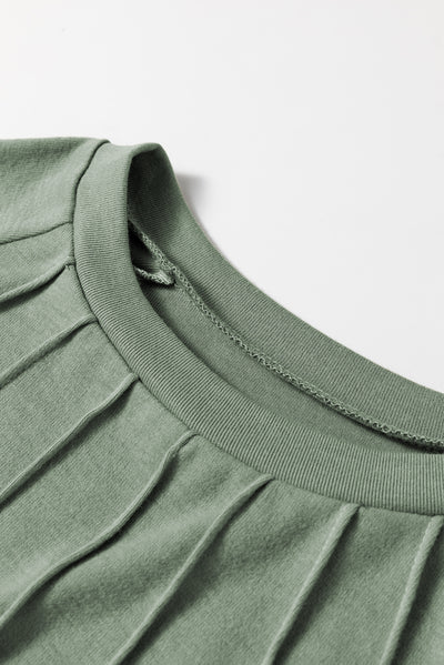 Grass Green Seam Detail Lace Contrast Cuffs Raglan Sleeve Top