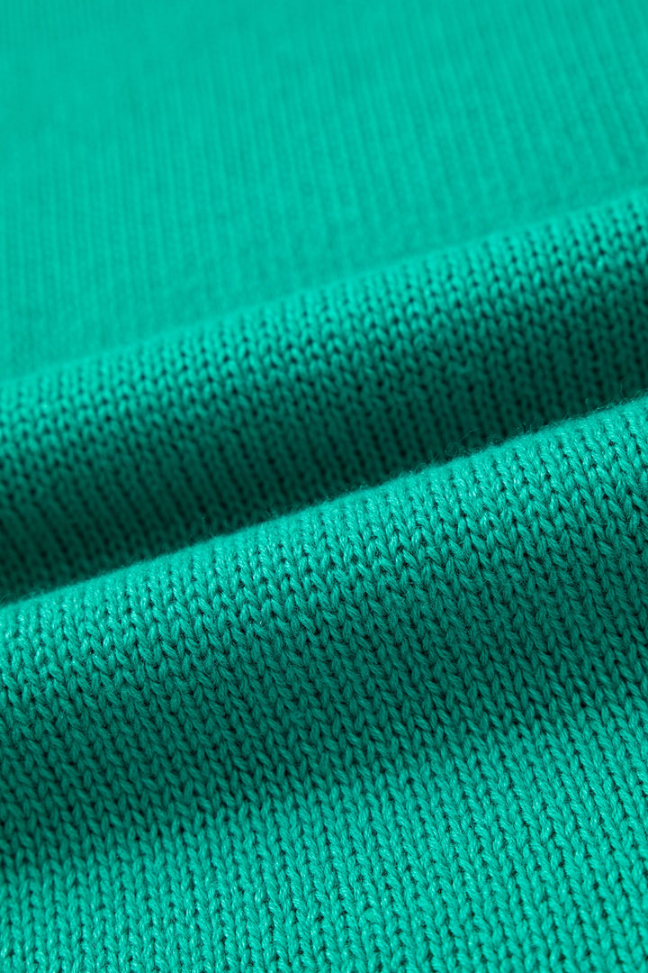 Bright Green Merry Print Ribbed Trim Round Neck Loose Fit Sweater