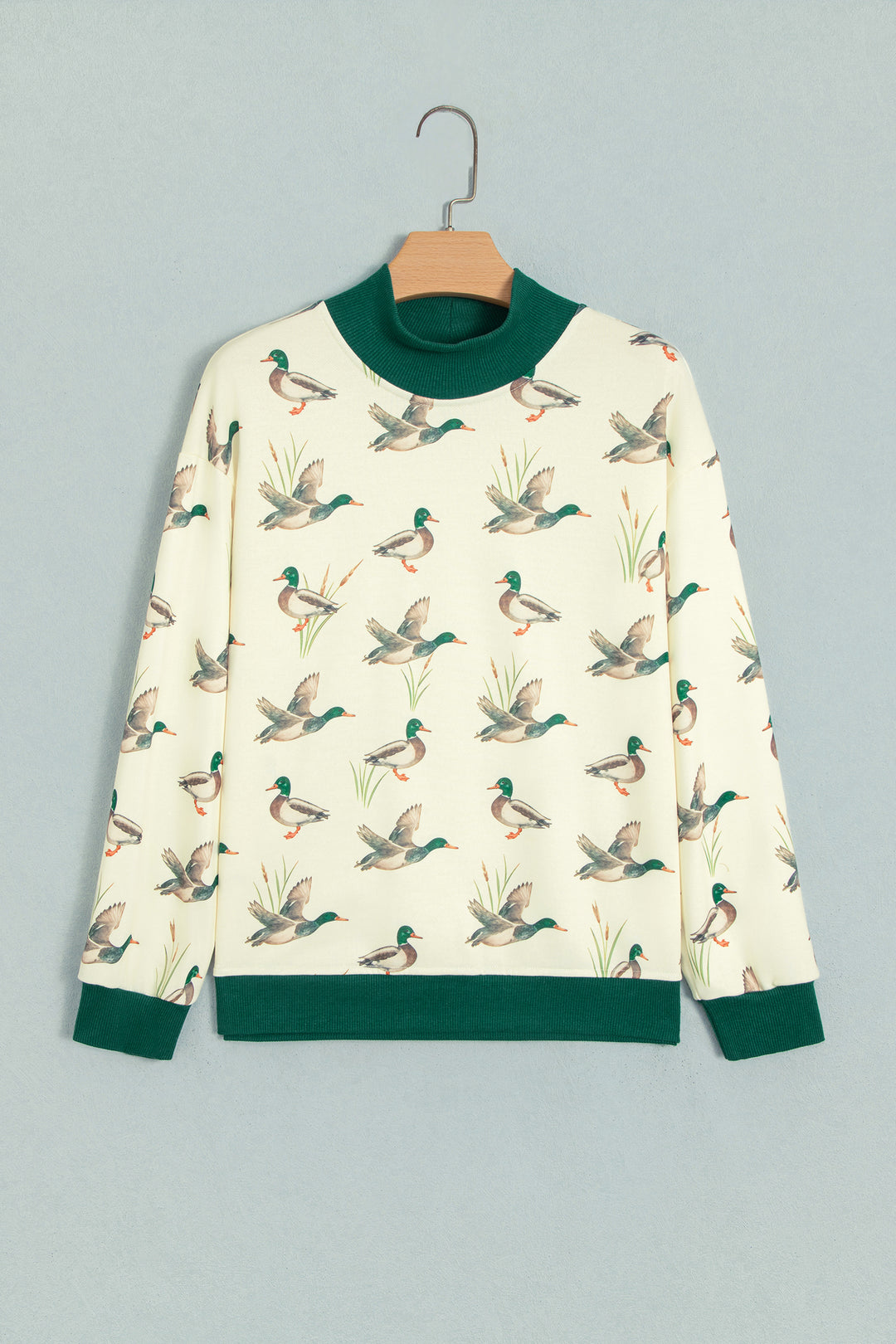 Multicolour Mallard Print Patchwork Colorblock High Neck Sweatshirt