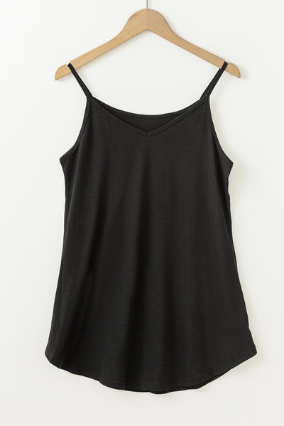 Black Spaghetti Strap V-Neck Flowy Tunic Tank Top