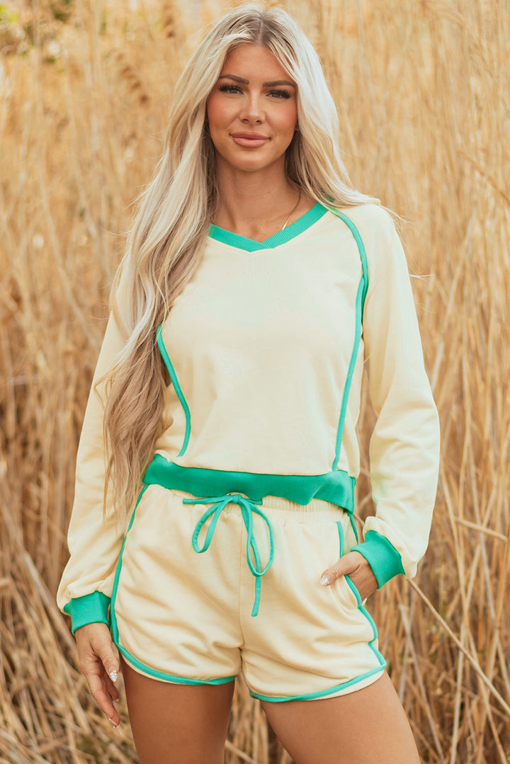 Wren Long Sleeve Pullover and Drawstring Shorts Outfit