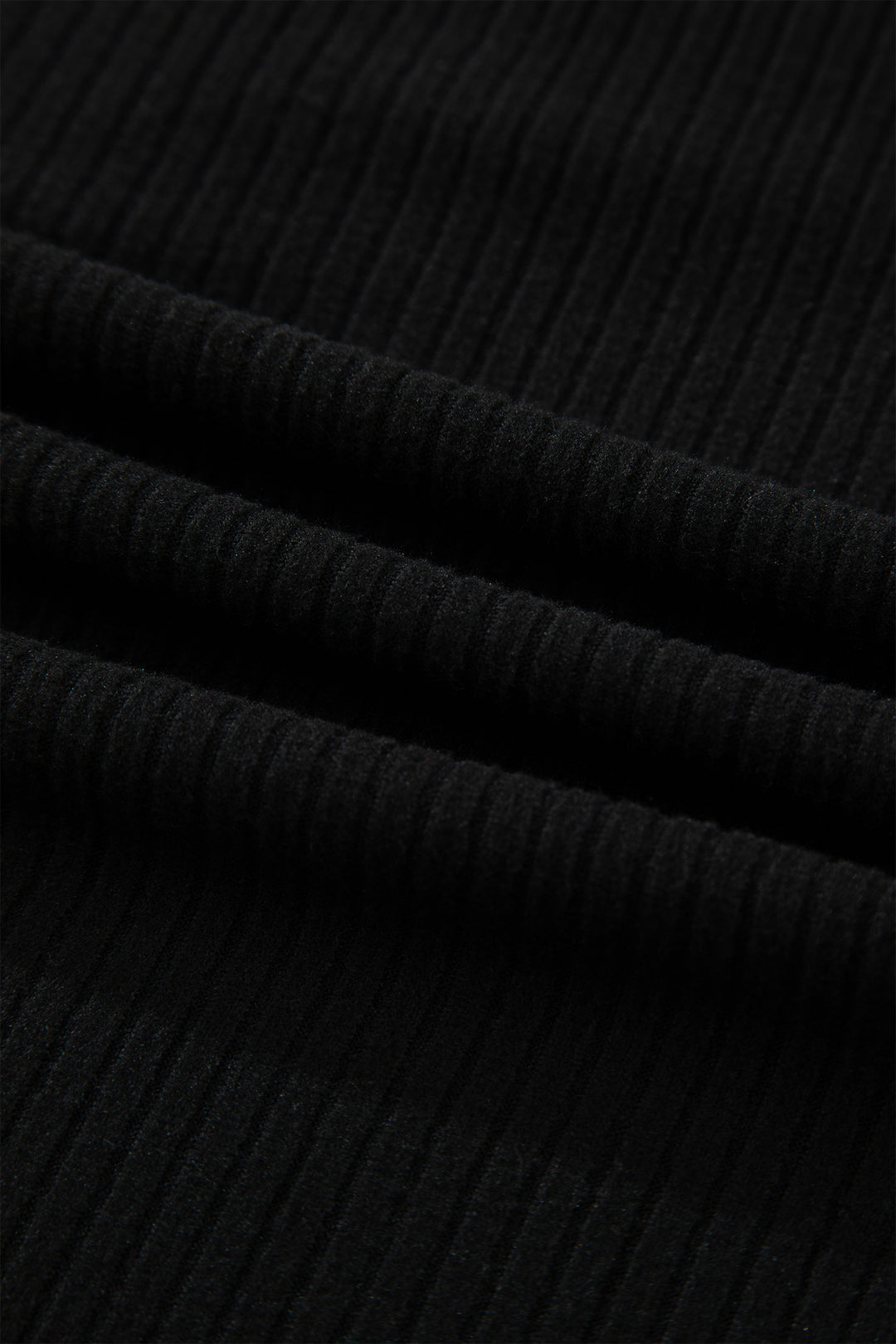 Black Lace Neckline Button Decor Lettuce Edge Long Sleeve Ribbed Top