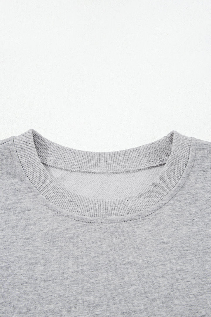 Light Grey Contrast Bow Applique Drop Sleeve Round Neck Sweatshirt