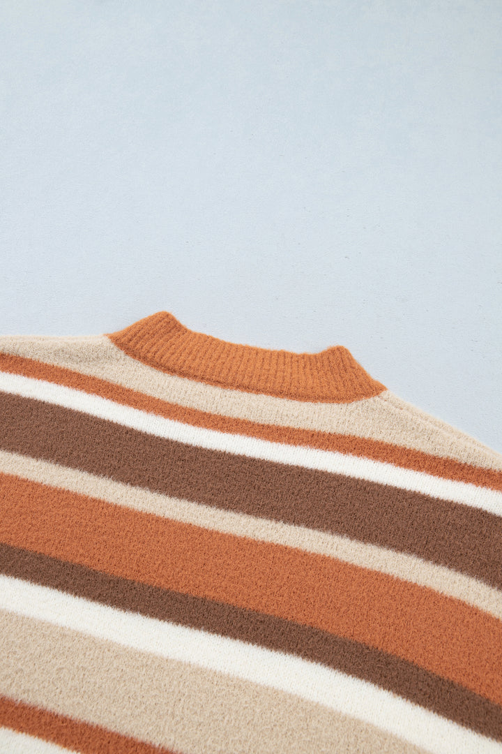 Orange Stripe Dropped Shoulder Loose Pullover Sweater