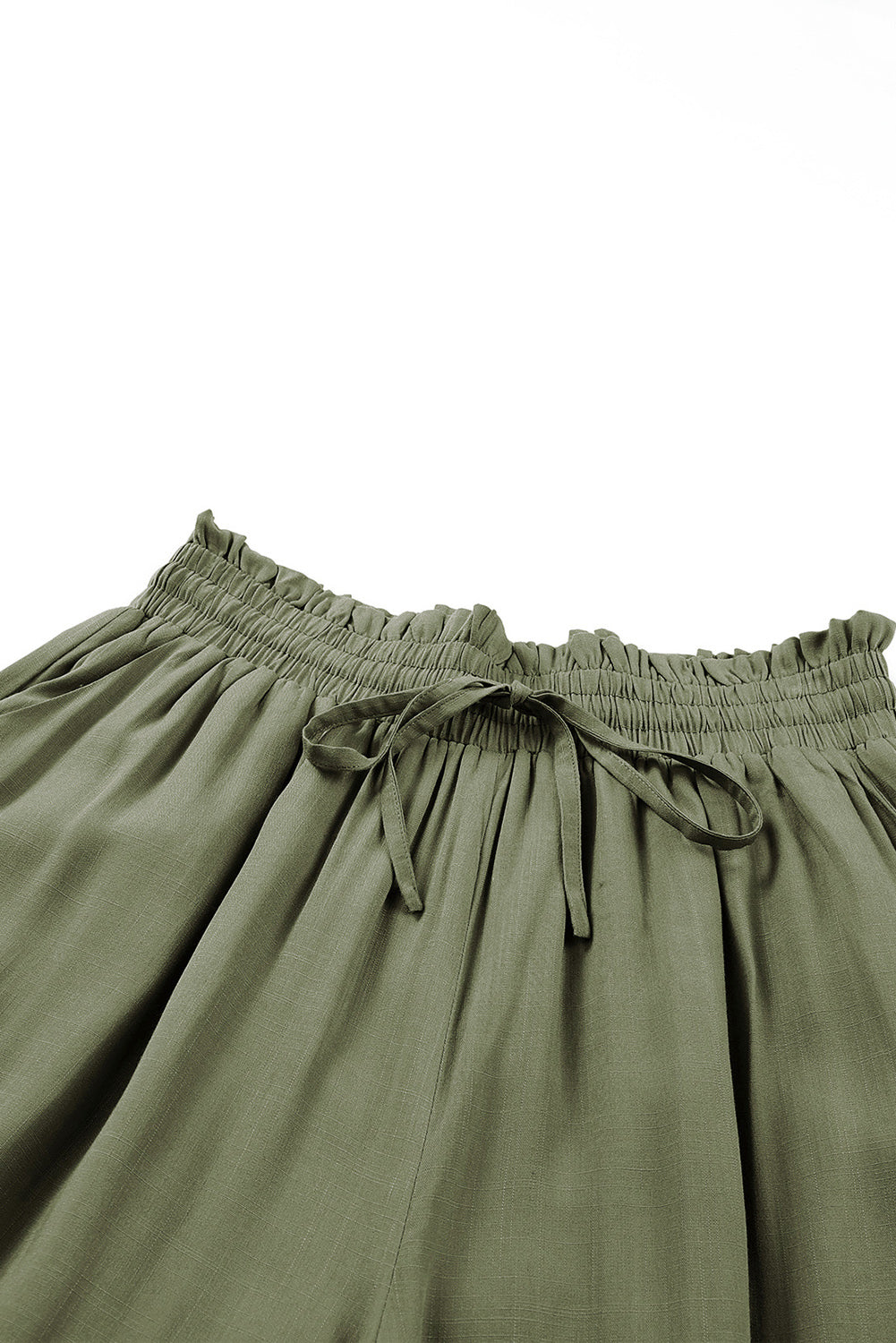 Green Drawstring Smocked High Waist Wide Leg Pants