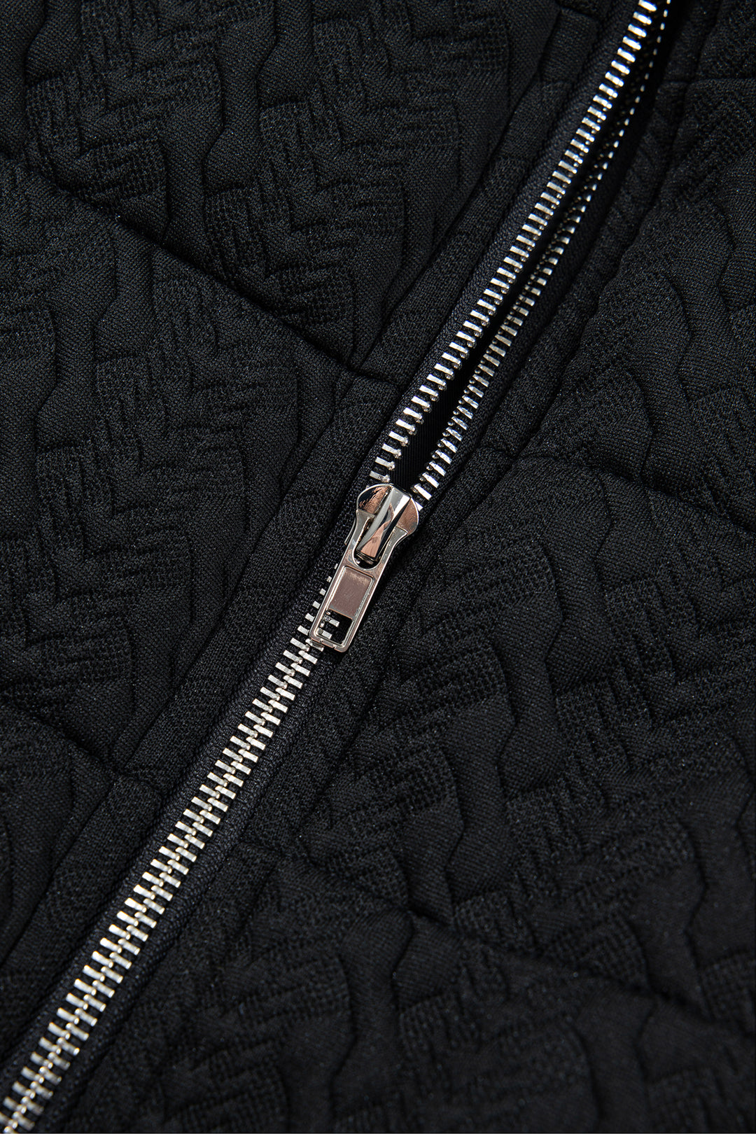Black Textured Quilted Stand Neck Zipper Winter Vest