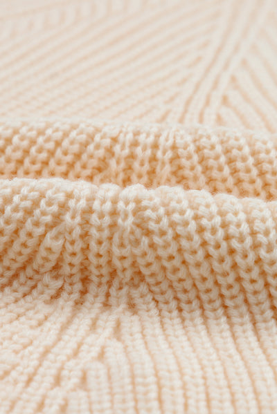 Beige Hollow-out Puffy Sleeve Knit Sweater