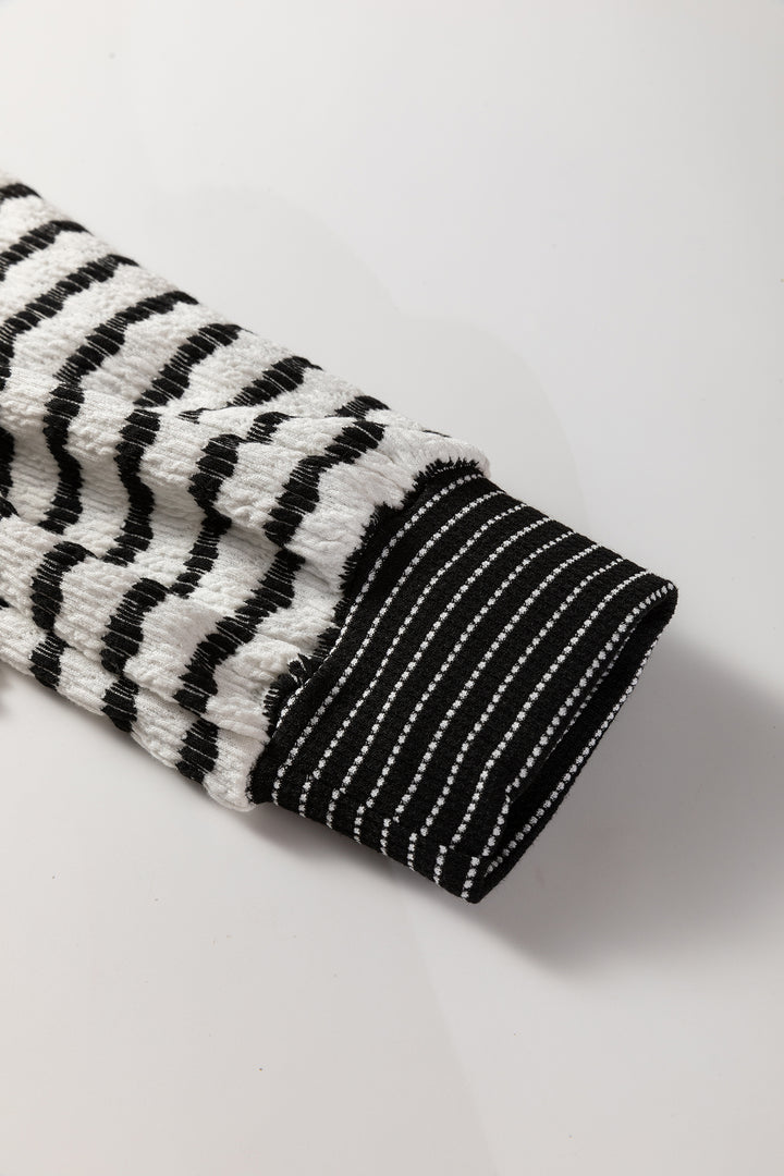 White Stripe Collared Pullover Top and Drawstring Pant Set