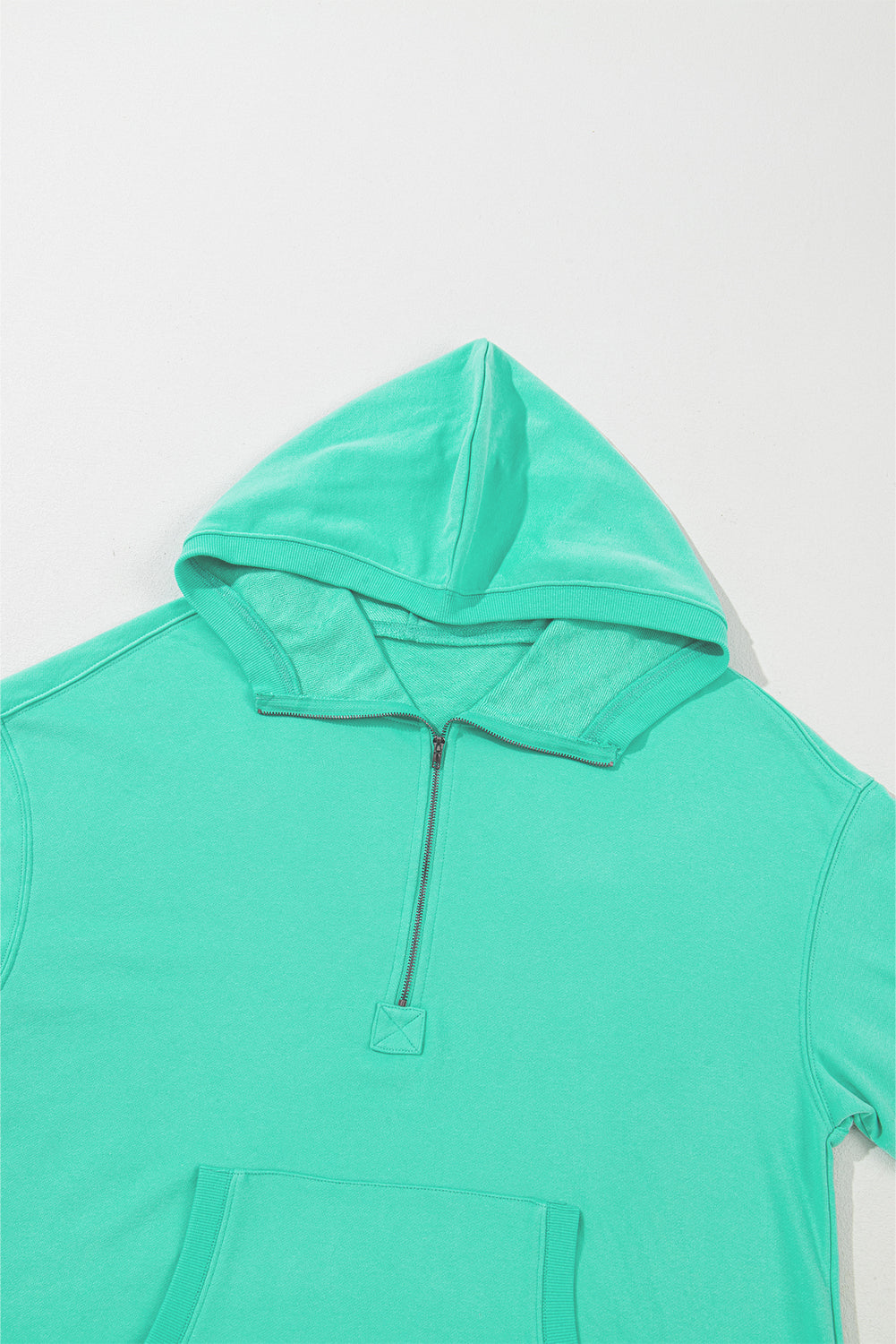 Aruba Blue Solid Kangaroo Pocket Half Zipper Oversized Hoodie