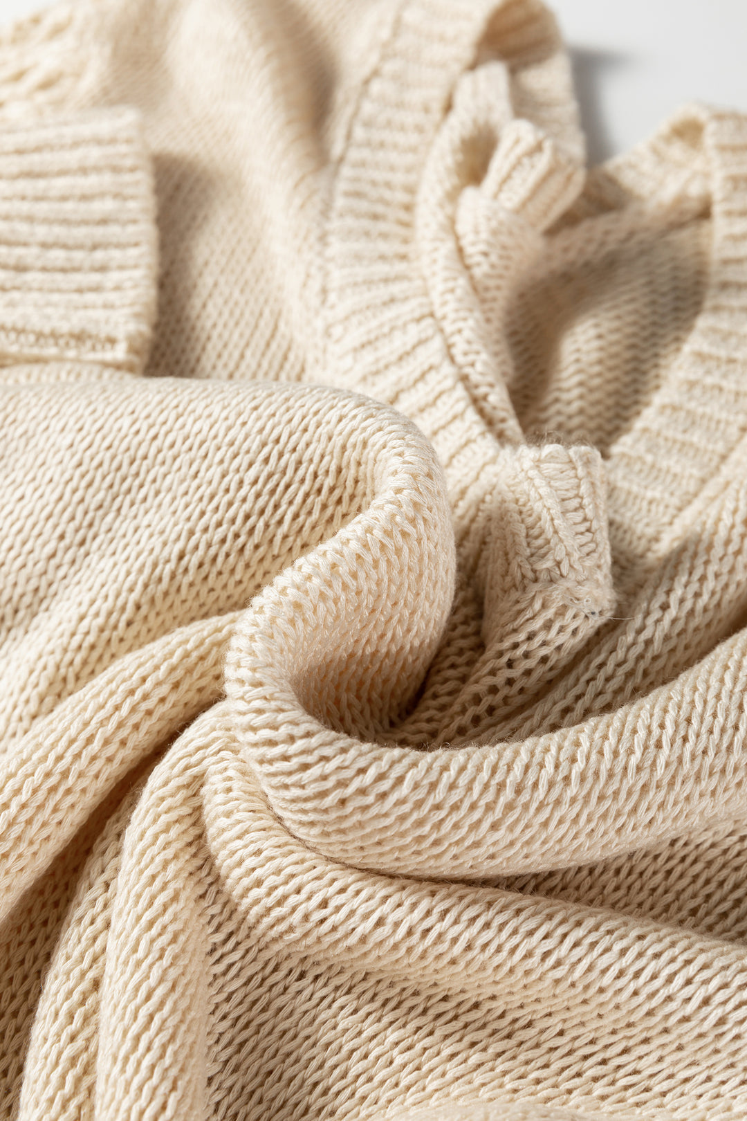 Jet Stream Solid V Neck Pointelle Knit Sleeve Patchwork Sweater