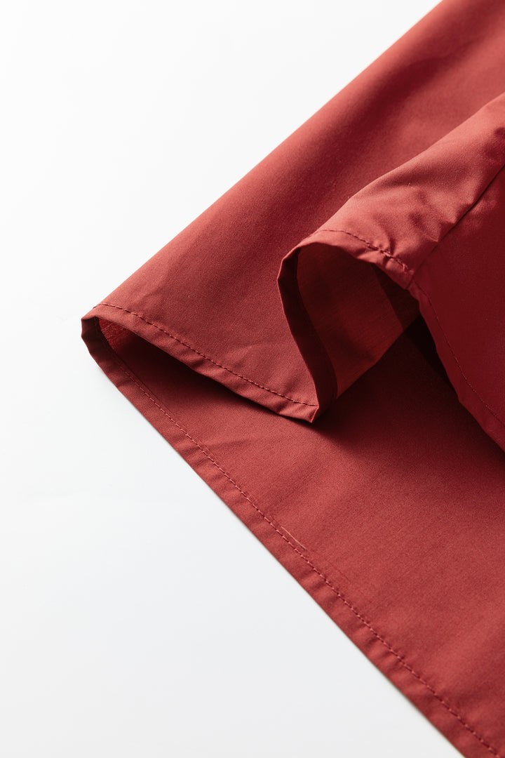 Clay Contrast Trim Flutter Sleeve V Neck Blouse