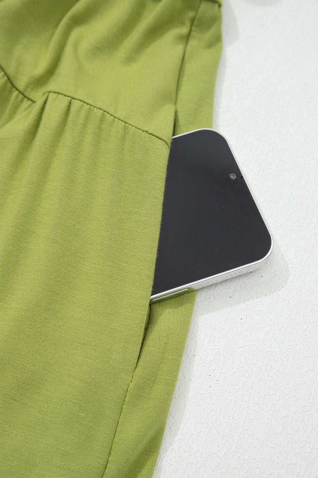 Fern Green Solid V Neck Cap Sleeve Tunic Elastic Waist Versatile Maxi Dress