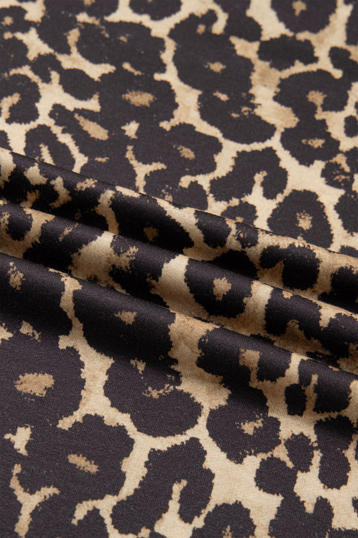 Apricot Leopard Print Contrast Varsity Striped Detail Loose T Shirt Dress