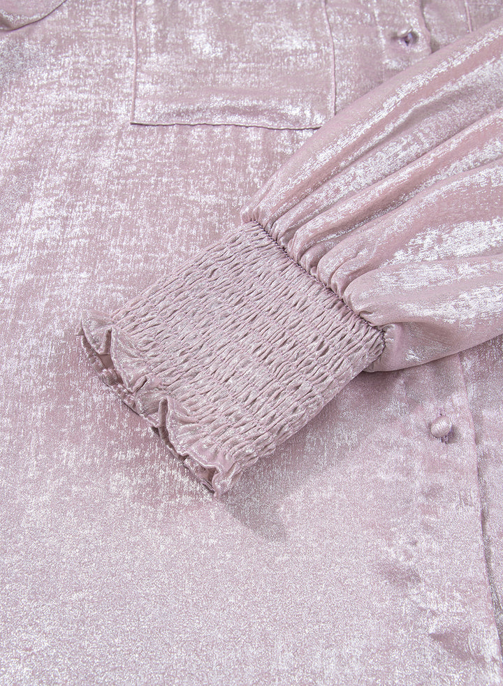 Delicacy Long Sleeve Button Front Ruffle Cuffs Back Paneling Shirt