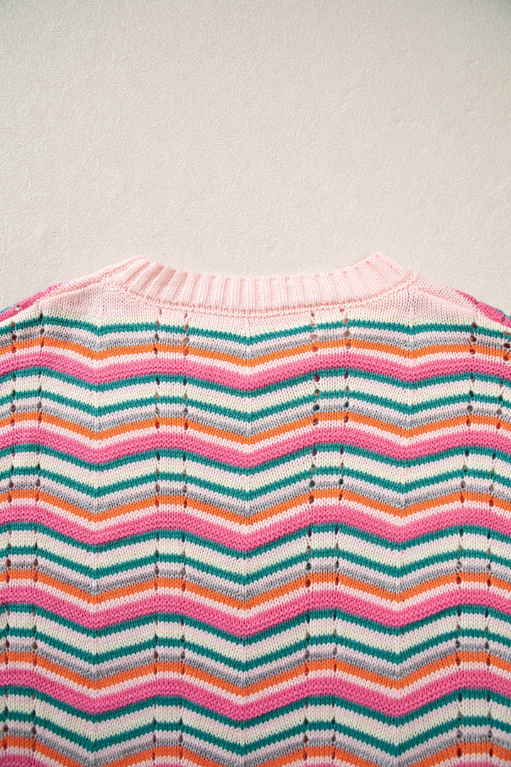 Multicolour Casual Chevron Striped Drop Shoulder Sweater