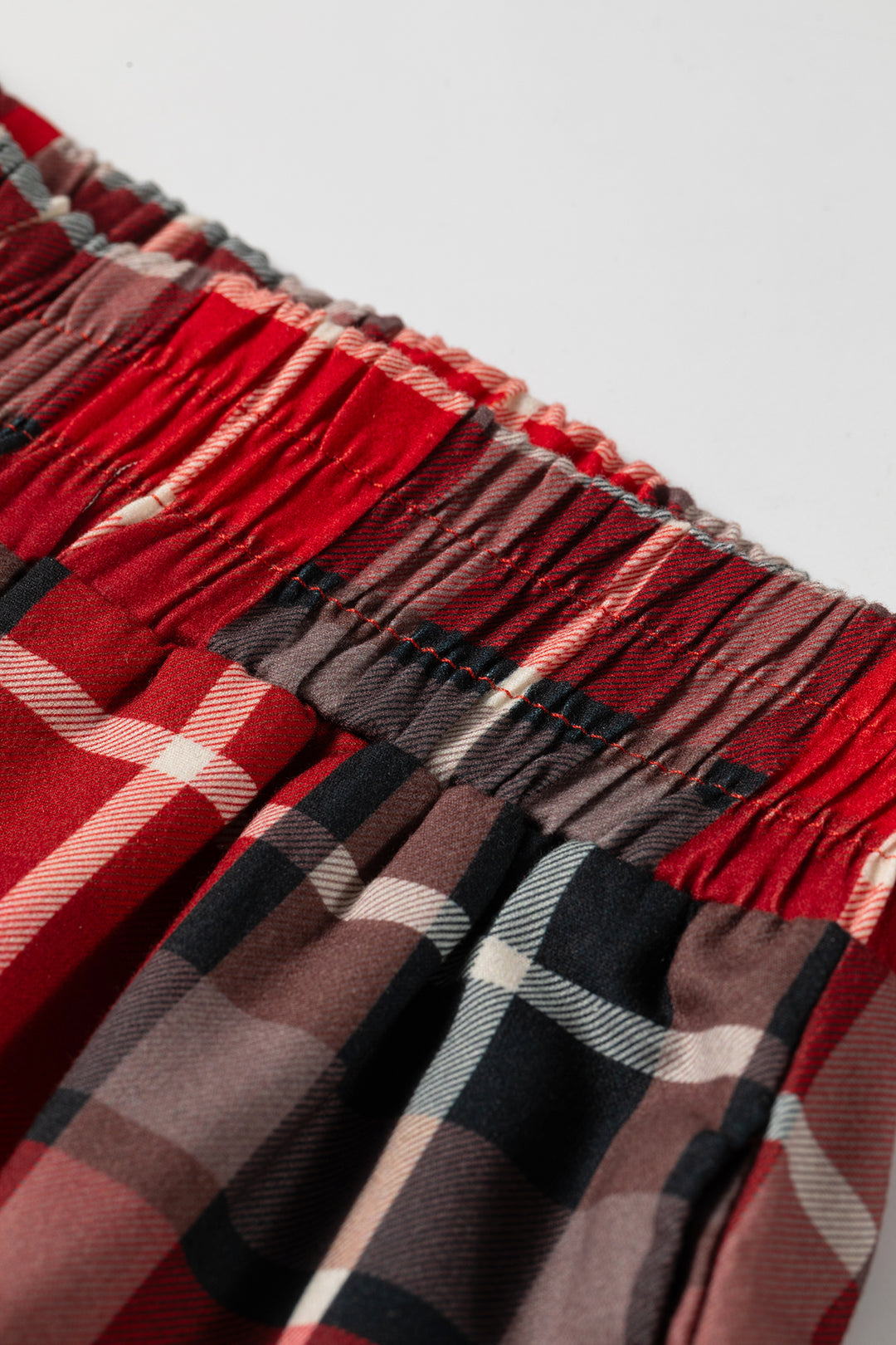 Red Plaid Elastic Waist Pocket Regular Full-Length Pants