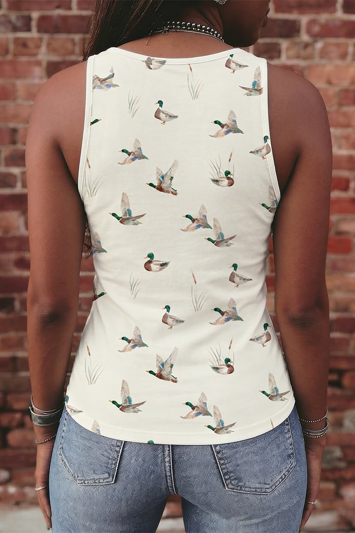 Beige Mallard Print Western Style Tank Top