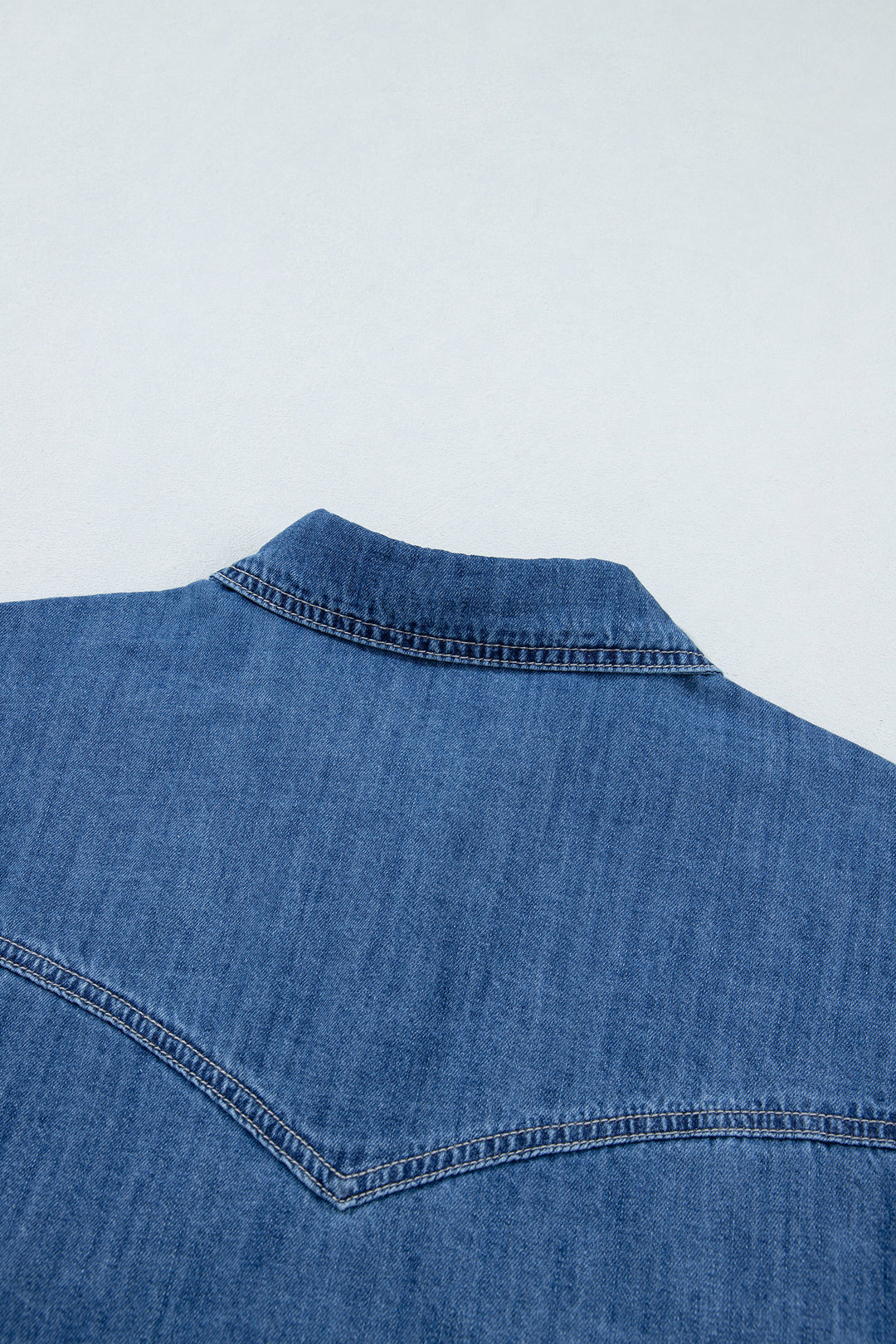 Sail Blue Western Patch Pockets Tunic Length Long Sleeve Denim Shirt