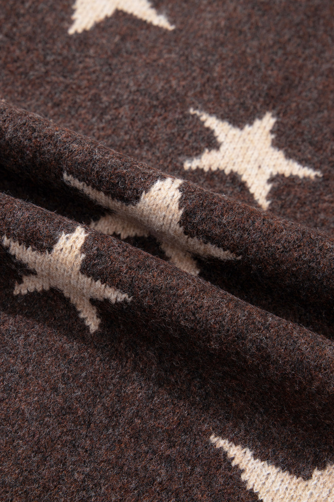 Brown Stars Pattern Colorblock Long Sleeve Shift Cardigan