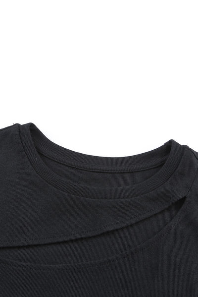 Black Slash Cutout Cap Sleeve T Shirt