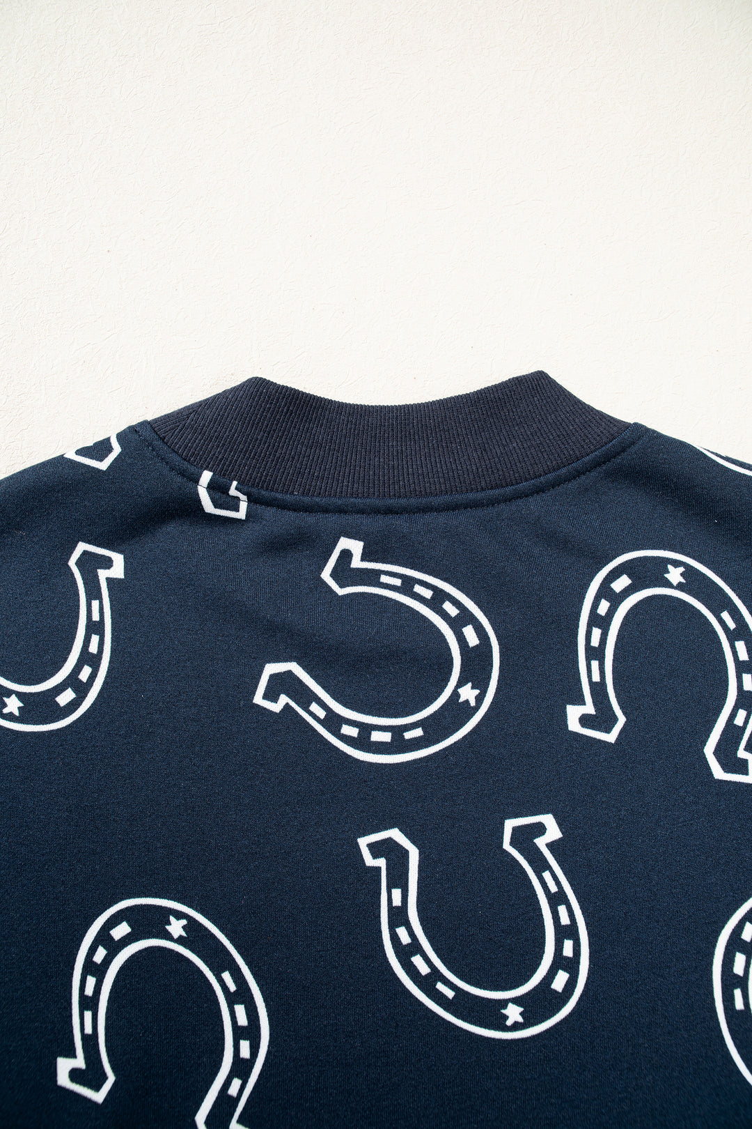 Blue Western Horseshoe Print Mock Neck Casual Pullover Sweatshirt
