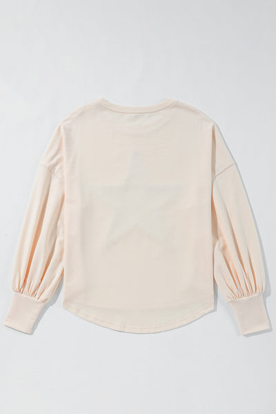 Apricot Studded Star Graphic Oversized Long Sleeve Top