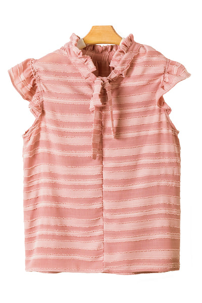 Coral Paradise Stripes Textured Ruffle Sleeve Blouse