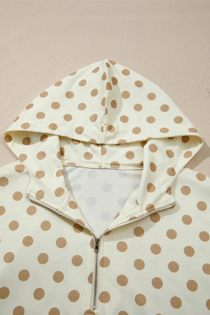 Khaki Polka Dot Hooded Long Sleeve Top Casual Mini Skort Set