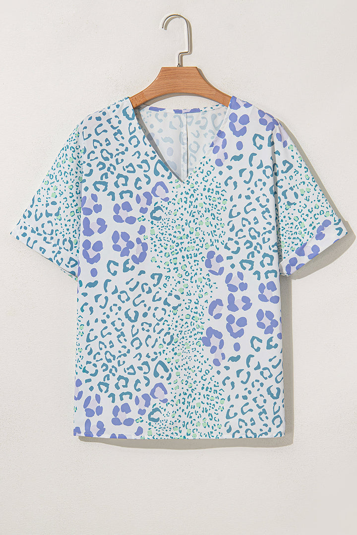 Marleigh Leopard Print V Neck Short Sleeve Blouse